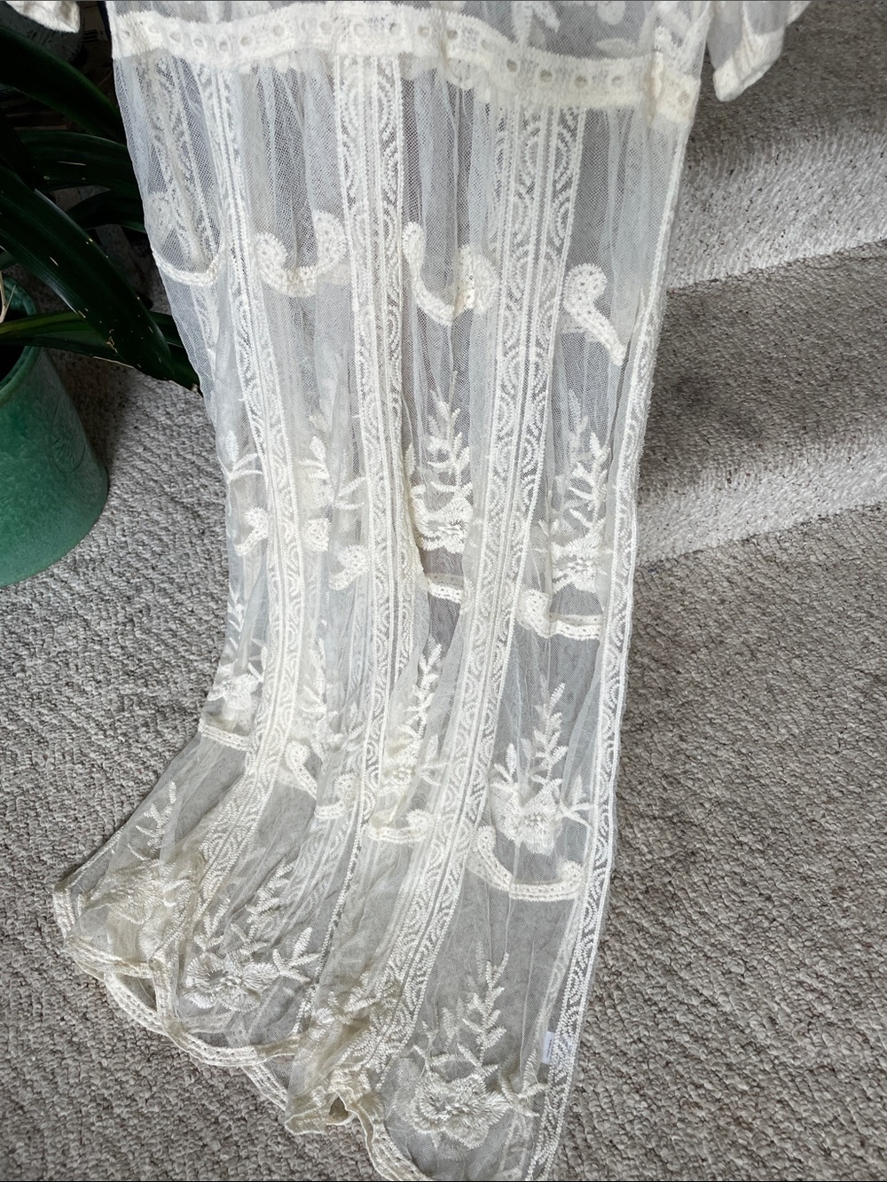 Woven Heart Ivory Sheer Embroidered Boho Lace Swim Dress Cover - Picture 3 of 9